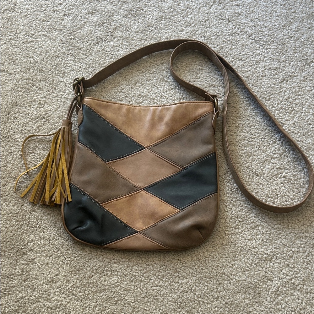 Vintage Brown and Black Geometric Shoulder Bag